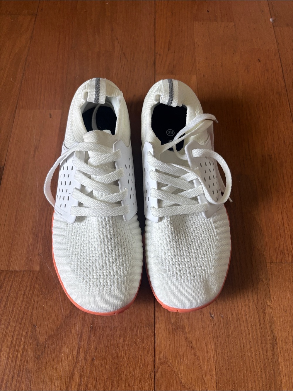 WHITIN White knit Sneakers with Coral Outsole